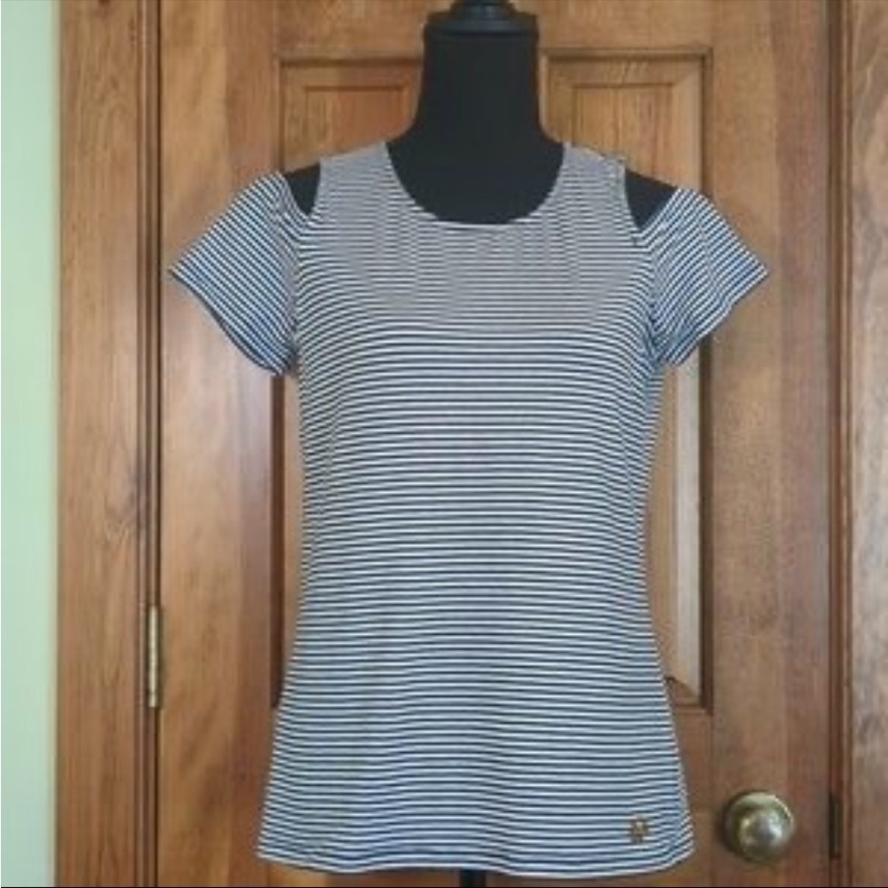 Michael Kors Navy & White Striped Cold Shoulder Top Small